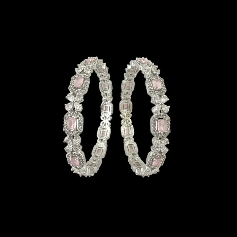 B814 Silver Plated Bangles in Clear and Pink Cubic Zirconia ( READY TO SHIP )