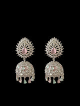 Cz jhumka earrings - pink and mint ( READY TO SHIP )