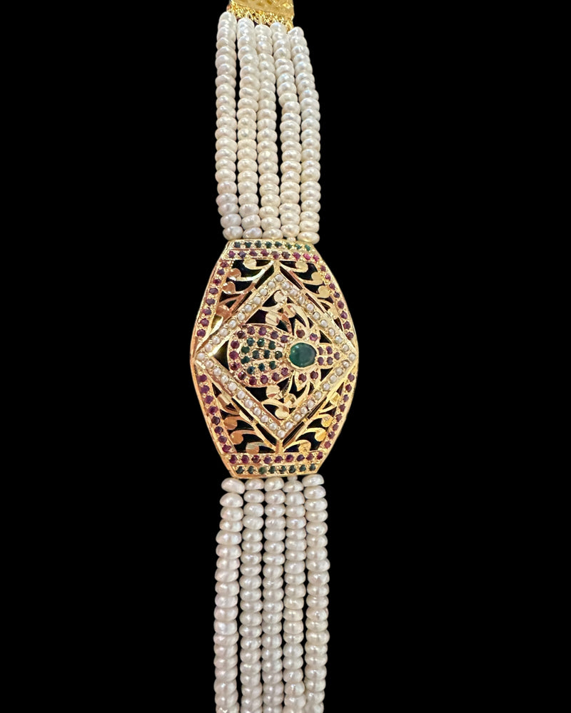 Ruby, Emerald & Freshwater Pearl Gold-Plated Silver Bracelet ( READY TO SHIP )