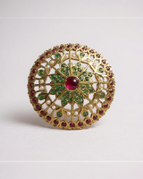 ✨ Statement Gold-Plated Silver Ring – Ruby, Emerald & Freshwater Pearls ( READY TO SHIP )