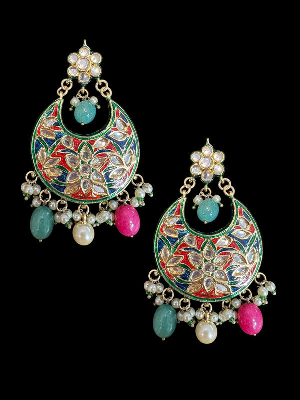 Gold-Plated Kundan Chandbali Earrings with Shell Pearls & Quartz Beads – 2.7” | Meenakari Back | Traditional Indian Jewelry ( READY TO SHIP )