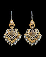 ERS82 Gold-Plated Meenakari Chandbali Earrings with Pearl Ear Support - BLACK ( READY TO SHIP)