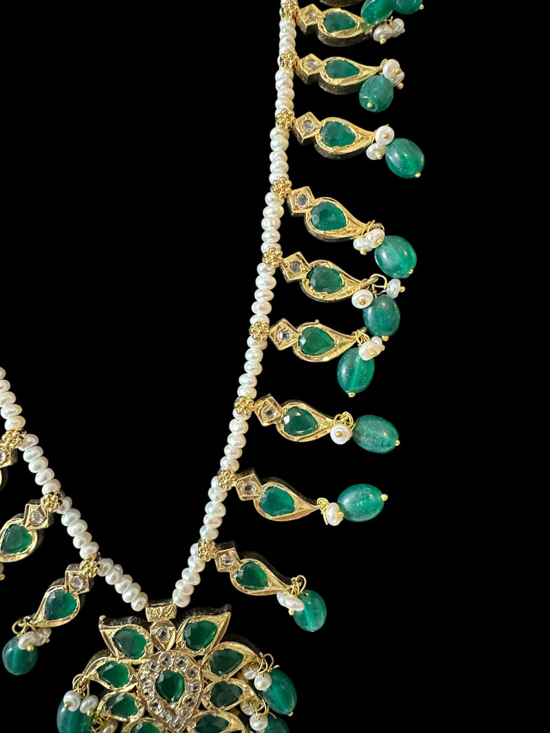 DLN113 Erica pathani haar in fresh water pearls with emerald beads ( READY TO SHIP  )