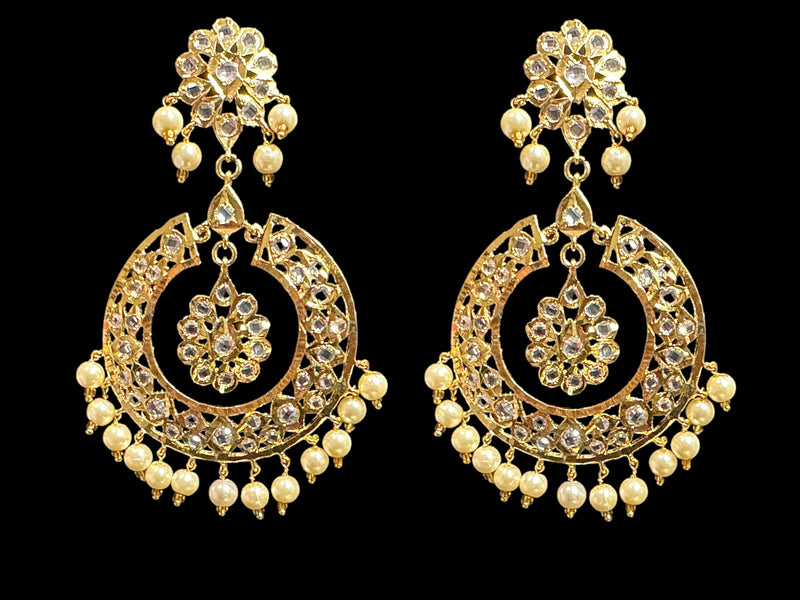 DER608 Reeba chandbali in golden pearls (READY TO SHIP )