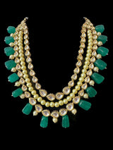 DNS199 Leila high quality ac kundan necklace with earrings in green ( READY TO SHIP  )