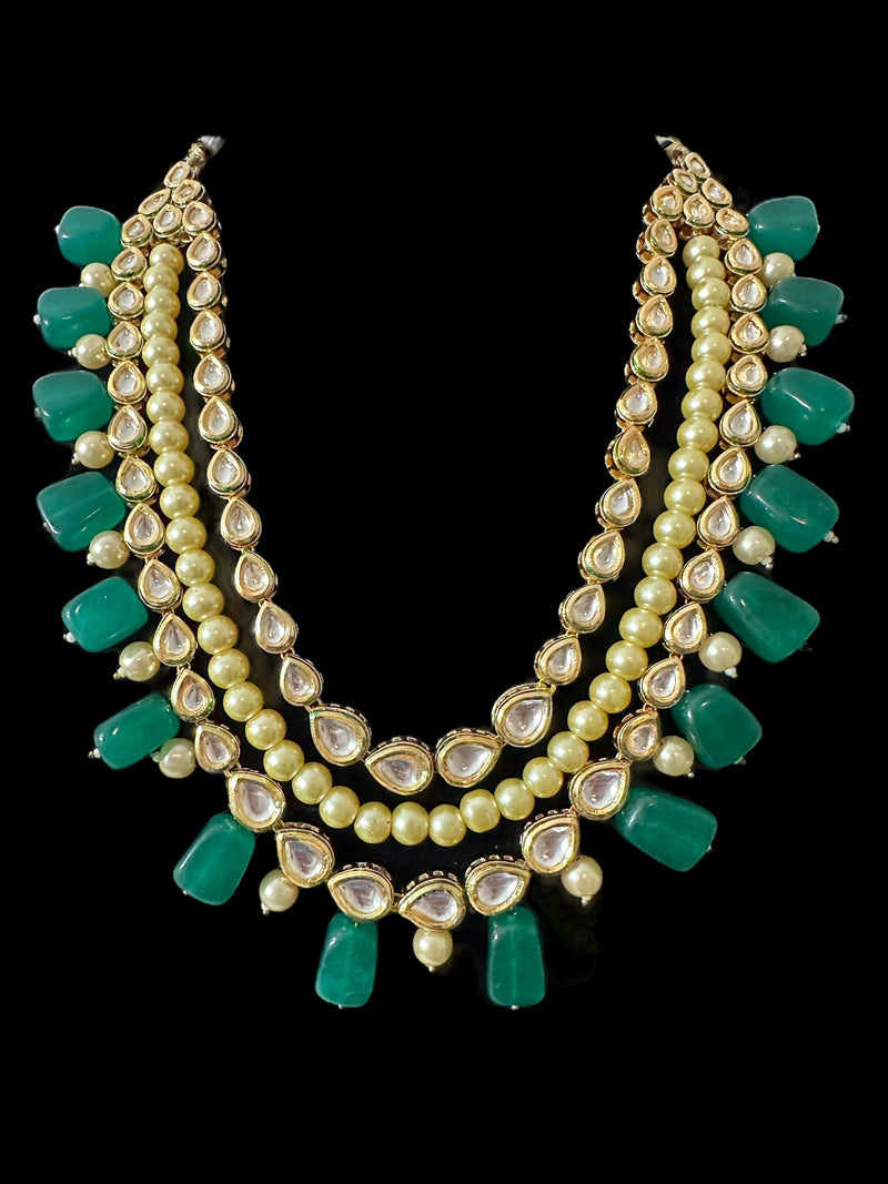 DNS199 Leila high quality ac kundan necklace with earrings in green ( READY TO SHIP  )