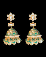 C605 Gold-Plated Meenakari Hasli Necklace Set with Polki Jhumka Earrings ( READY TO SHIP )