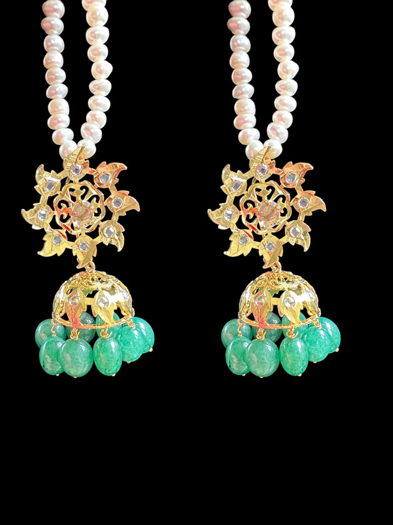 DER532 Fresh water pearl karanphool jhumka ( SHIPS IN 2 WEEKS )