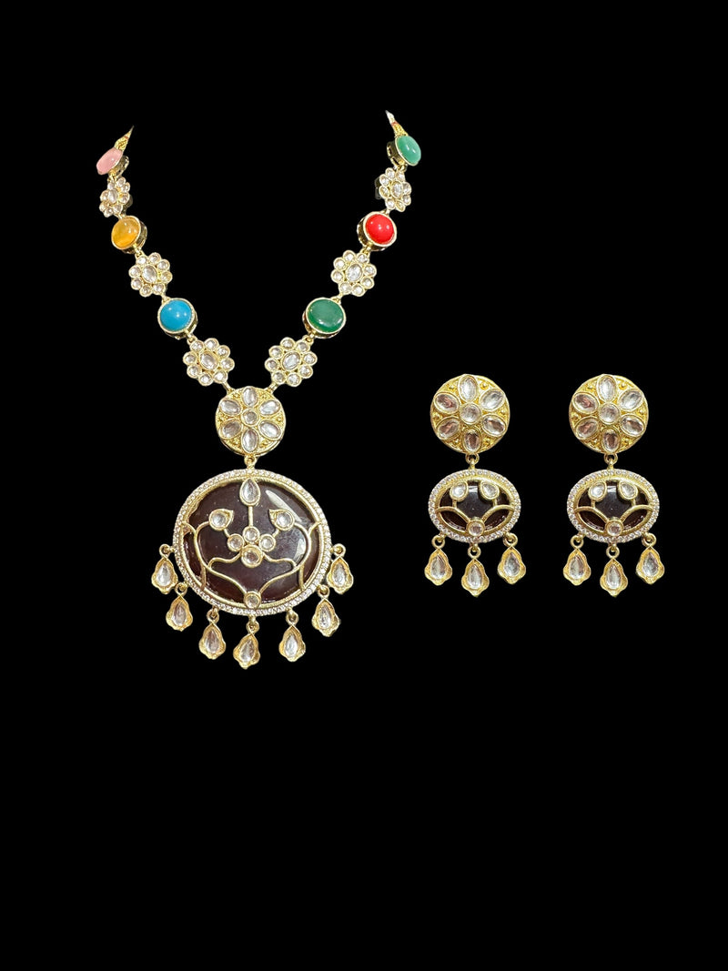 kundan necklace set - Navratan ( READY TO SHIP )