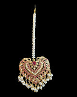 Gold Plated Silver Ruby Tika with Freshwater Pearls ( READY TO SHIP )
