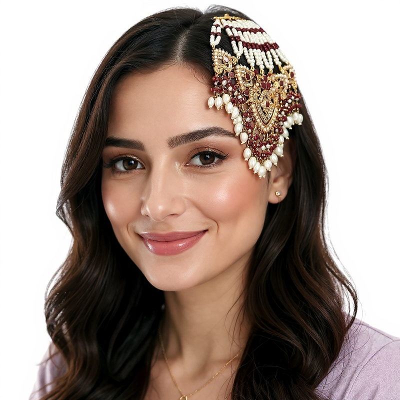 MAHAM jhoomar tika in ruby ( READY TO SHIP )