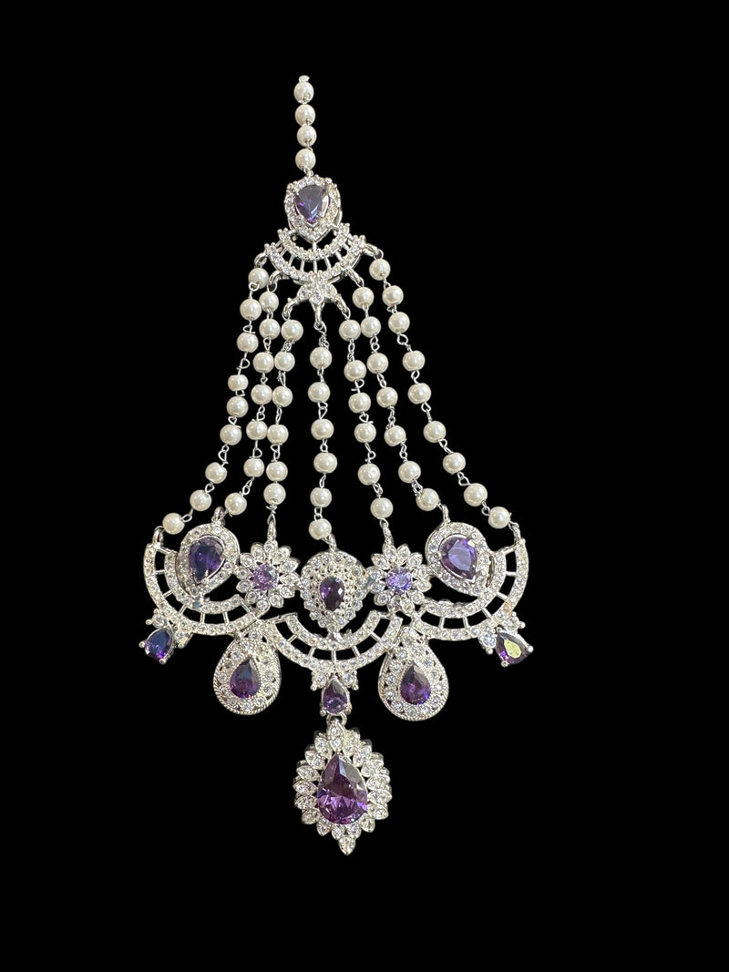 Sabina Cz bridal set in silver plating with purple  ( READY TO SHIP )