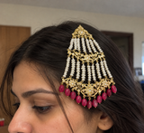 DJHR200 Traditional Hyderabadi Moissanite Polki Bridal Jhoomar with Ruby & Freshwater Pearls ( READY TO SHIP )