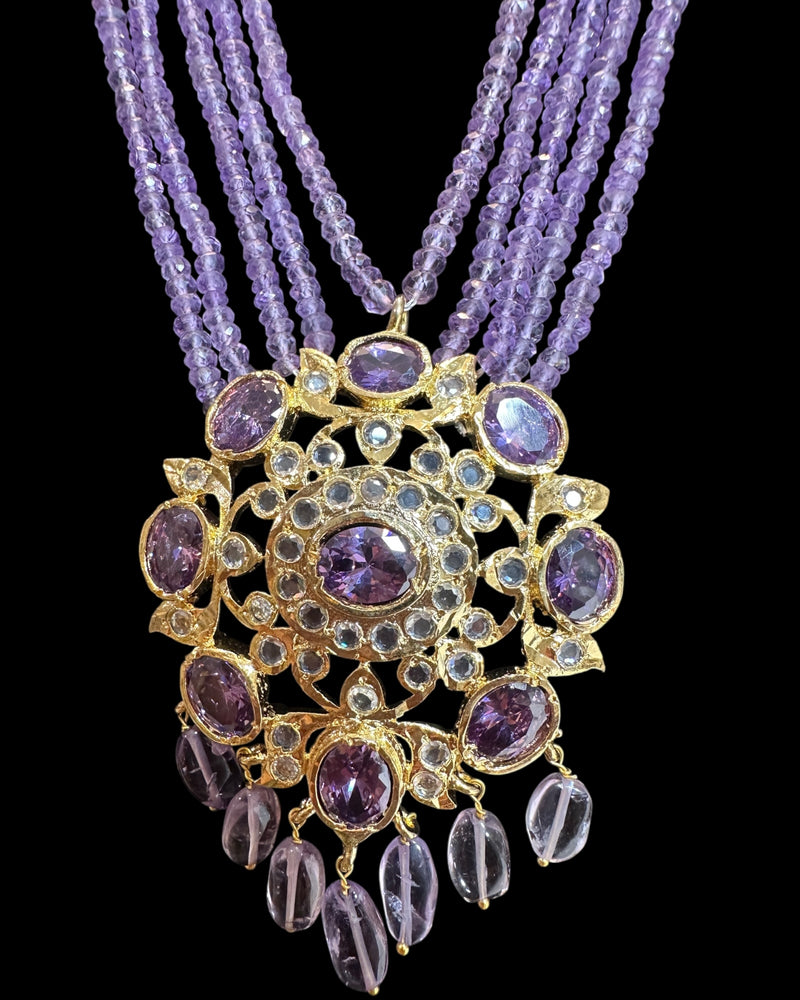 DLN134 Gold -Plated Necklace earrings  with Amethyst Beads ( READY TO SHIP )