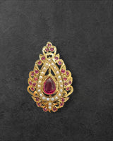 Gold-Plated Jadau Ring in 92.5 Silver with Freshwater Pearls & Synthetic Rubies – Adjustable ( READY TO SHIP )