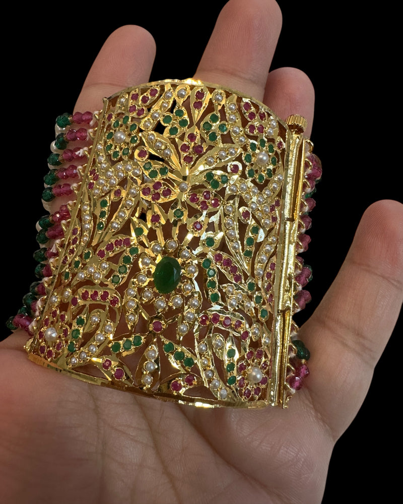 Jadau bahi / bracelet in ruby emerald  ( READY TO SHIP )