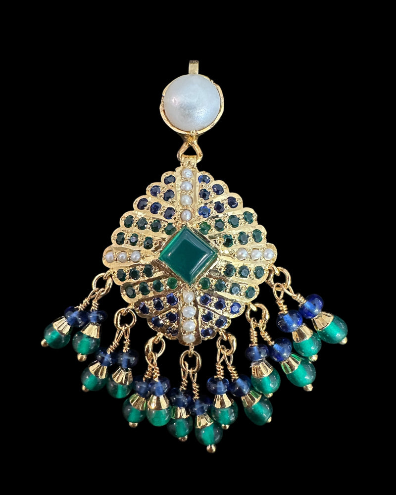 Emerald, Sapphire & Pearl Pendant Set – Gold-Plated 92.5 Silver ( READY TO SHIP )