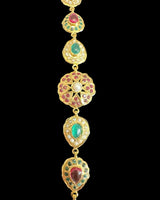 Ruby, Emerald & Pearl Gold-Plated Silver Bracelet – 92.5 Silver ( READY TO SHIP )