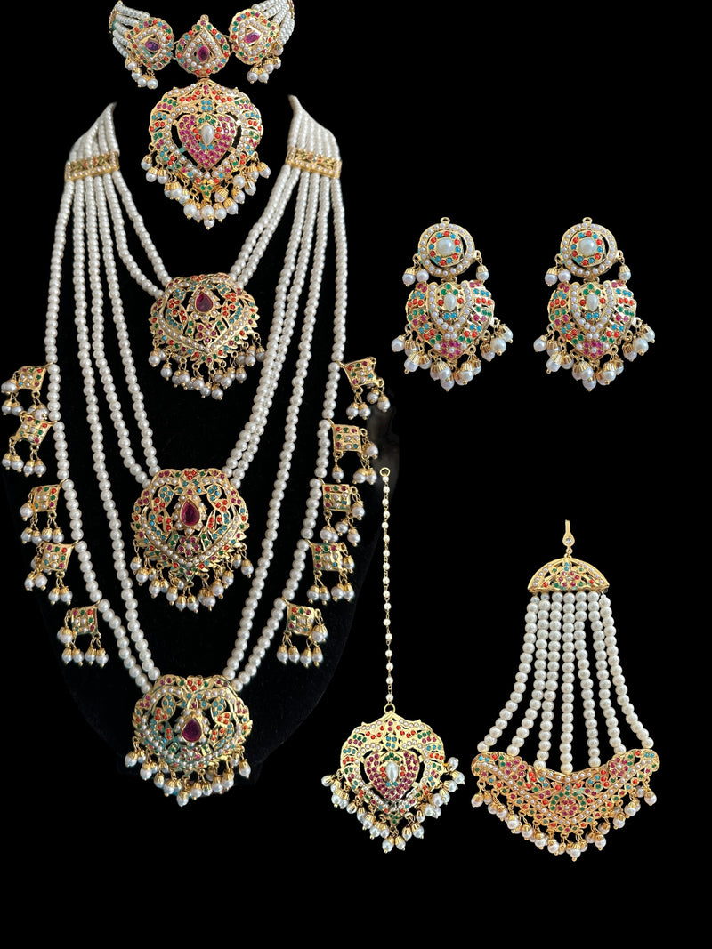 BAHAAR bridal set in Navratan and pearls ( READY TO SHIP )