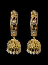DER805 Jadau jhumka/hoop earrings in sapphire pearl combination ( READY TO SHIP )