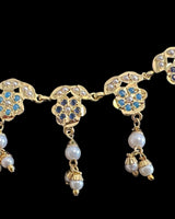 Jadau necklace set in sapphire turquoise combination ( READY TO SHIP )