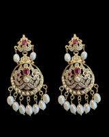 Gold-Plated Silver Ruby & Freshwater Pearl Pendant Set | 92.5 Silver | Elegant Zircon Design ( READY TO SHIP )