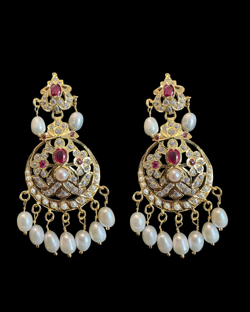Gold-Plated Silver Ruby & Freshwater Pearl Pendant Set | 92.5 Silver | Elegant Zircon Design ( READY TO SHIP )