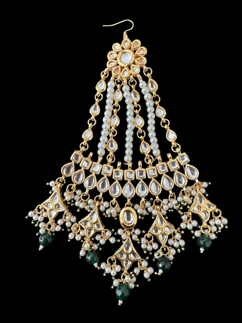 DJHR133 Sonara kundan jhoomar with green beads ( READY TO SHIP  )