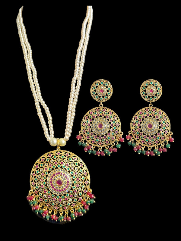 PS405  Ruby emerald jadau pendant set ( SHIPS IN 3 WEEKS )