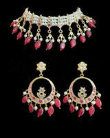 Mahjabeen Traditional Ruby Quartz Chandbali Choker Set – Gold Plated Polki Jewelry ( READY TO SHIP )