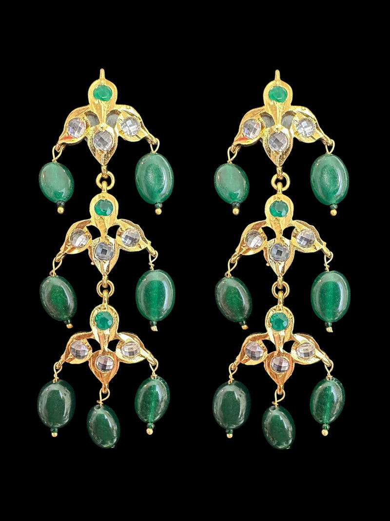 DER766 Savera Hyderabadi three layered earrings in Green  (READY TO SHIP )