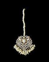 BR464 RAABYA fresh water pearl bridal choker Rani haar set with earrings tika ( READY TO SHIP )