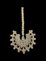 Subhana gold plated chandbali earrings tika set  -clear  ( READY TO SHIP )