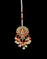 C596 Gold-Plated Navratan Choker Set with Earrings & Tika ( READY TO SHIP )