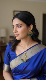 Emerald & Sapphire Gold-Plated 92.5 Silver Pendant Set with Freshwater Pearls ( READY TO SHIP )