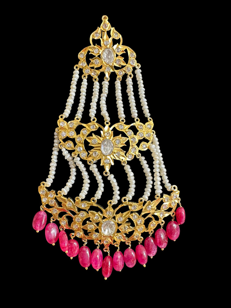 Hyderabadi jhoomar in fresh water pearls and rubies ( READY TO SHIP )