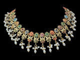 Navratan / Multicolored Jadau Necklace Set in Gold Plated Silver ( READY TO SHIP )