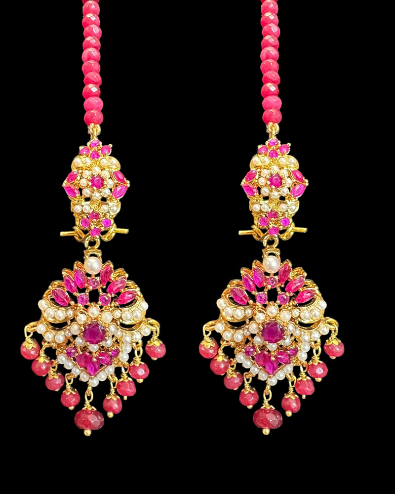 C575 Zarifa Gold-Plated Choker with Earrings – Ruby Beads & Pearl Detailing ( READY TO SHIP )