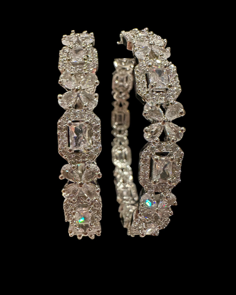 B819 Silver-Plated Cubic Zirconia Bangles ( READY TO SHIP ) size 2.8