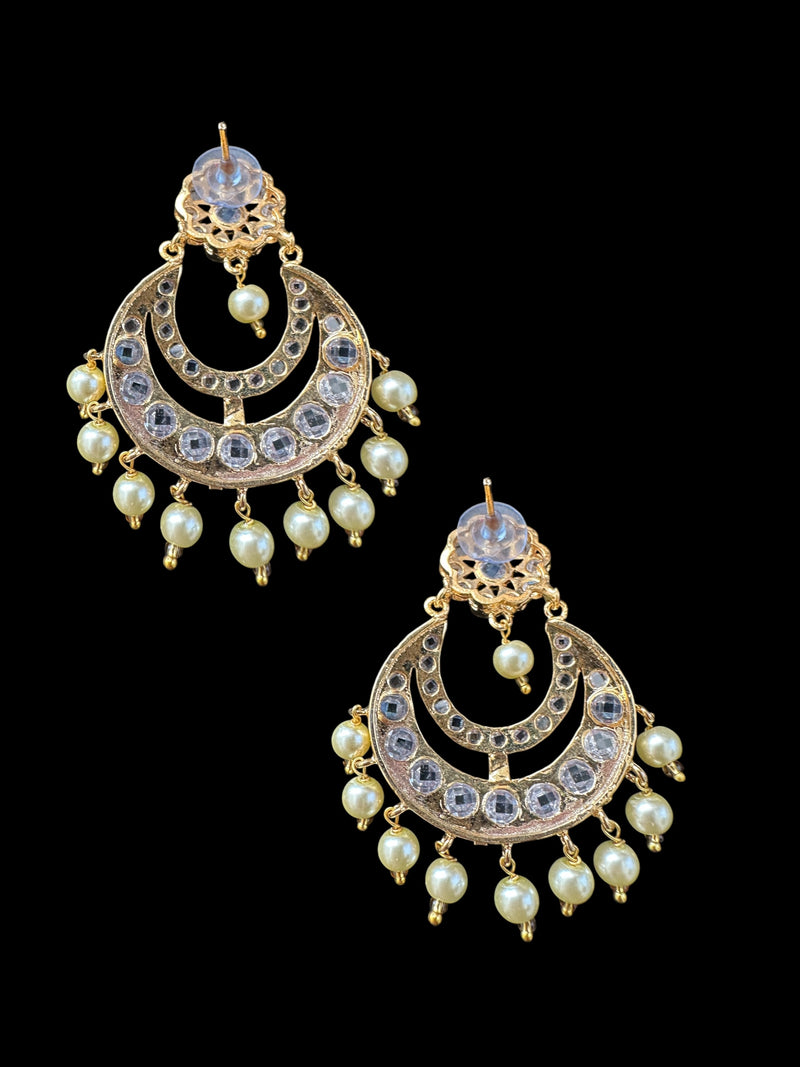 DER642 Gold plated hyderabadi chandbali - Golden pearls ( READY TO SHIP )