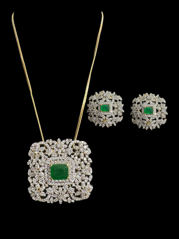 PS341 Amal Cz pendant set in green ( READY TO SHIP )