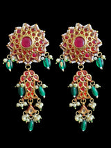 Maya Kundan earrings  -Red Green ( READY TO SHIP )