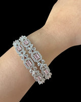 B814 Silver Plated Bangles in Clear and Pink Cubic Zirconia ( READY TO SHIP )