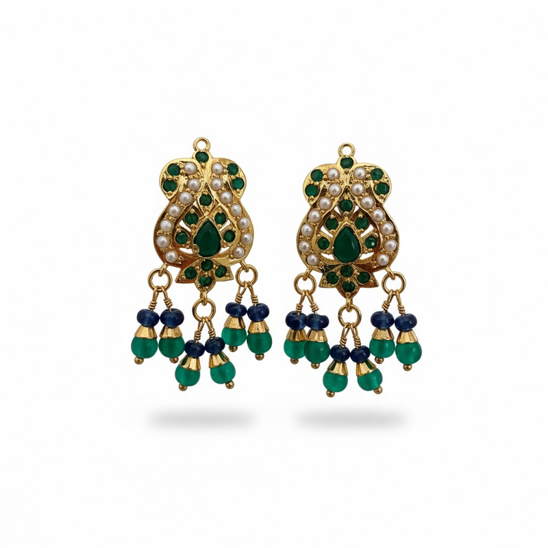 Emerald, Sapphire & Freshwater Pearl Gold-Plated Silver Pendant Set ( READY TO SHIP )