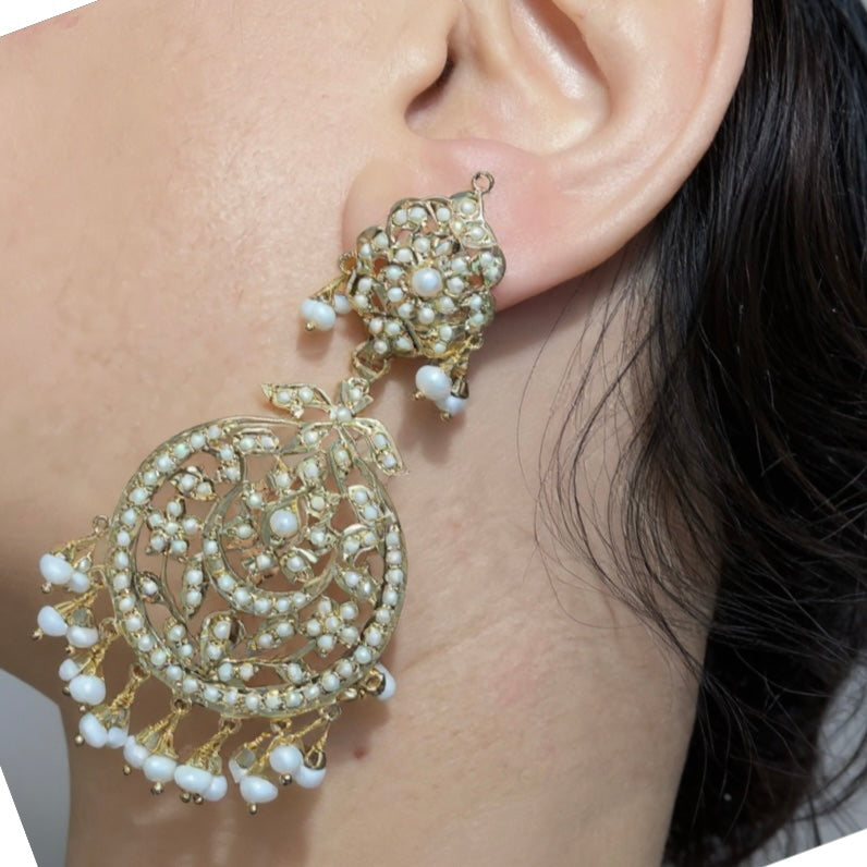 Gold-Plated Jadau Silver Earrings in Freshwater Pearls ( READY TO SHIP )