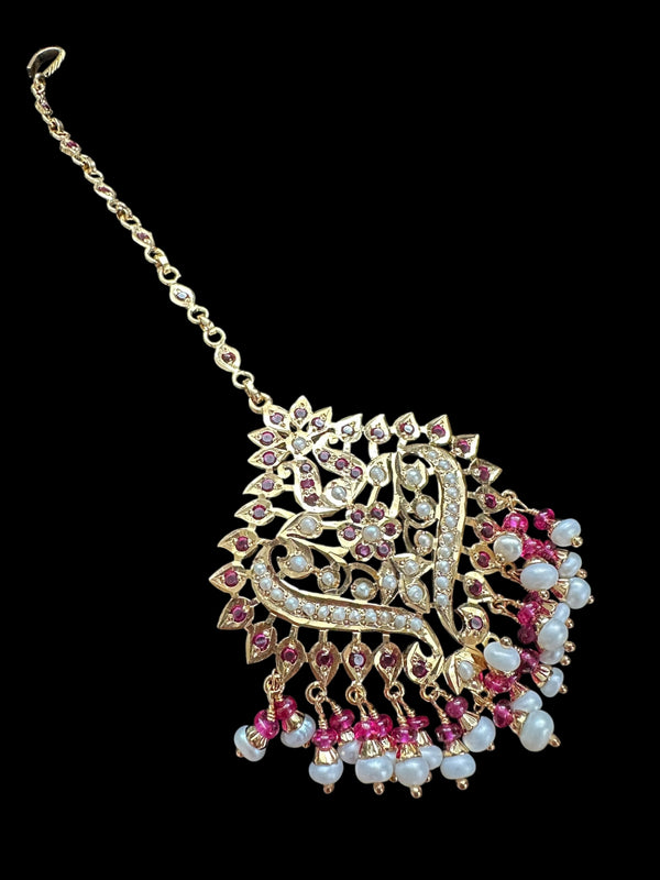 STK102 Afreen tika in silver with gold plating - Ruby pearl ( READY TO SHIP )