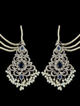 Raaga zircon earring tika set in blue with silver plating ( SHIPS IN 2 WEEKS   )