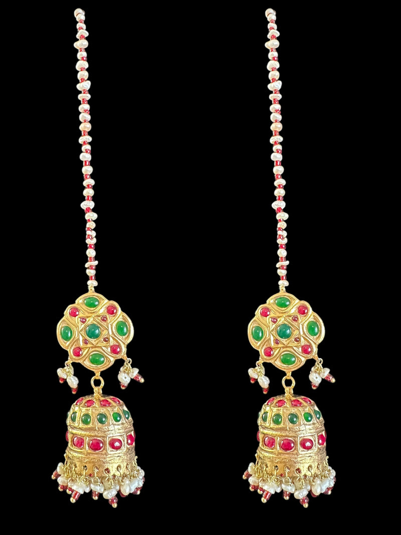 DNS169 Kali necklace jhumka earrings set in gold plating - Ruby emerald combination ( READY TO SHIP )