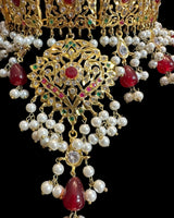 Ruby & Emerald Gold-Plated Bridal Choker with Earrings – Handcrafted