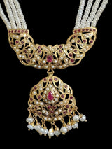 Ruby pearl gold plated silver necklace set ( READY TO SHIP )